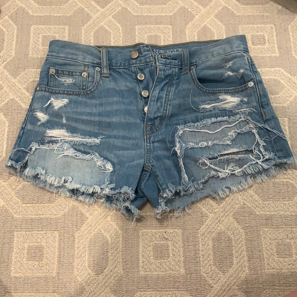 American Eagle Patchwork Distressed Jean Shorts - image 1